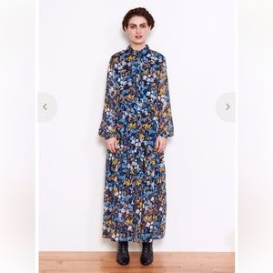 NWT Q2 Deep Floral Navy Blue Sheer Maxi Dress